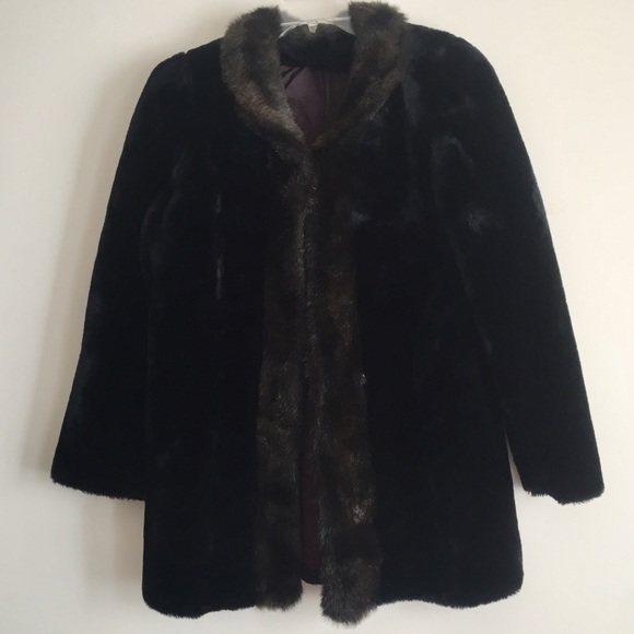 Vintage Mariel Black and Brown Faux Fur Jacket - Picture 1 of 8